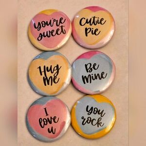 Valentines Day button pins- set of 6-new